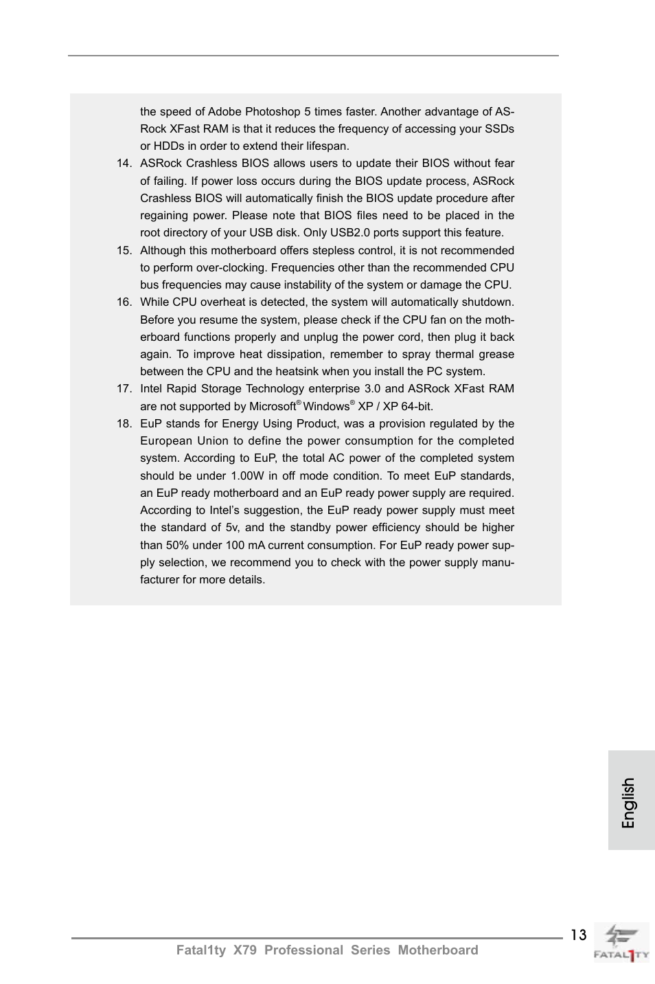 English | ASRock Fatal1ty X79 Professional User Manual | Page 13 / 238