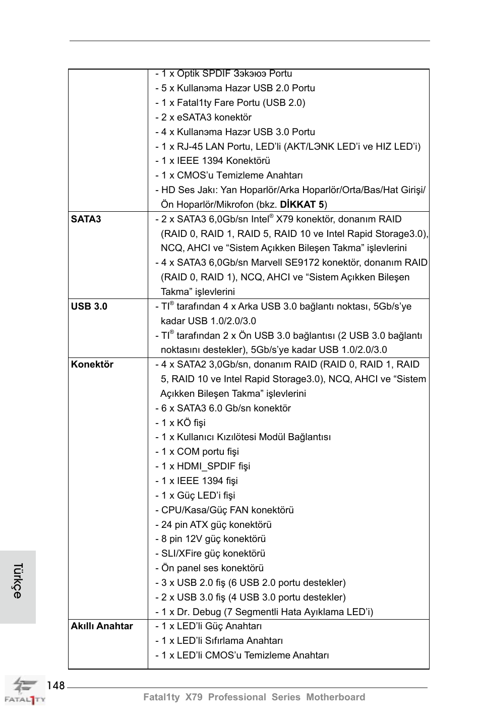 Türkçe | ASRock Fatal1ty X79 Professional User Manual | Page 148 / 238