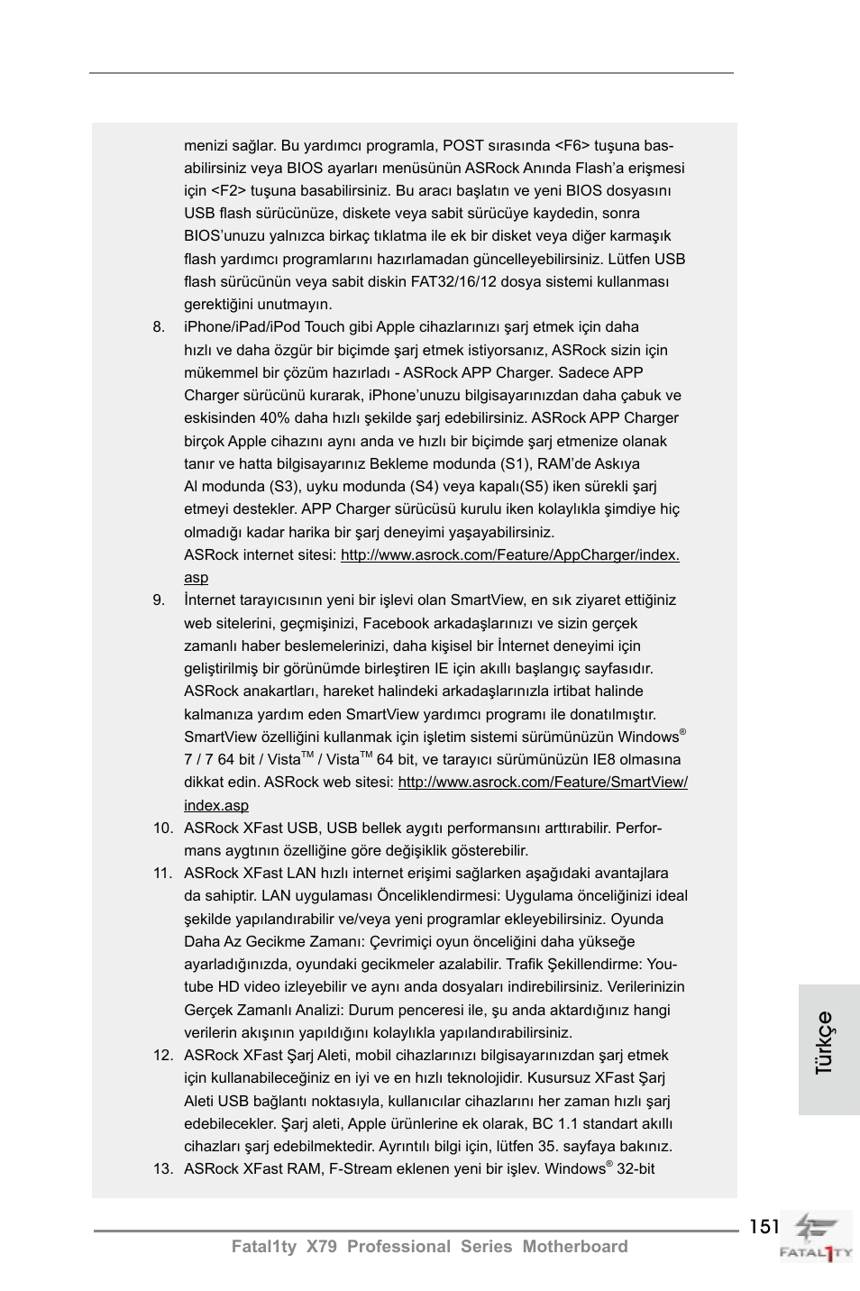 Türkçe | ASRock Fatal1ty X79 Professional User Manual | Page 151 / 238