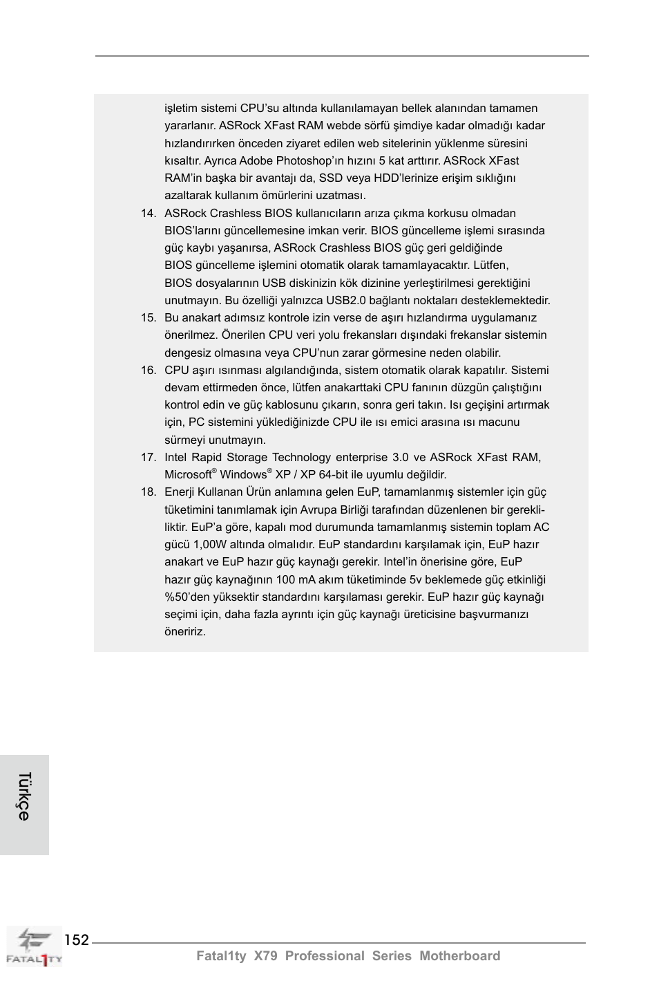 Türkçe | ASRock Fatal1ty X79 Professional User Manual | Page 152 / 238