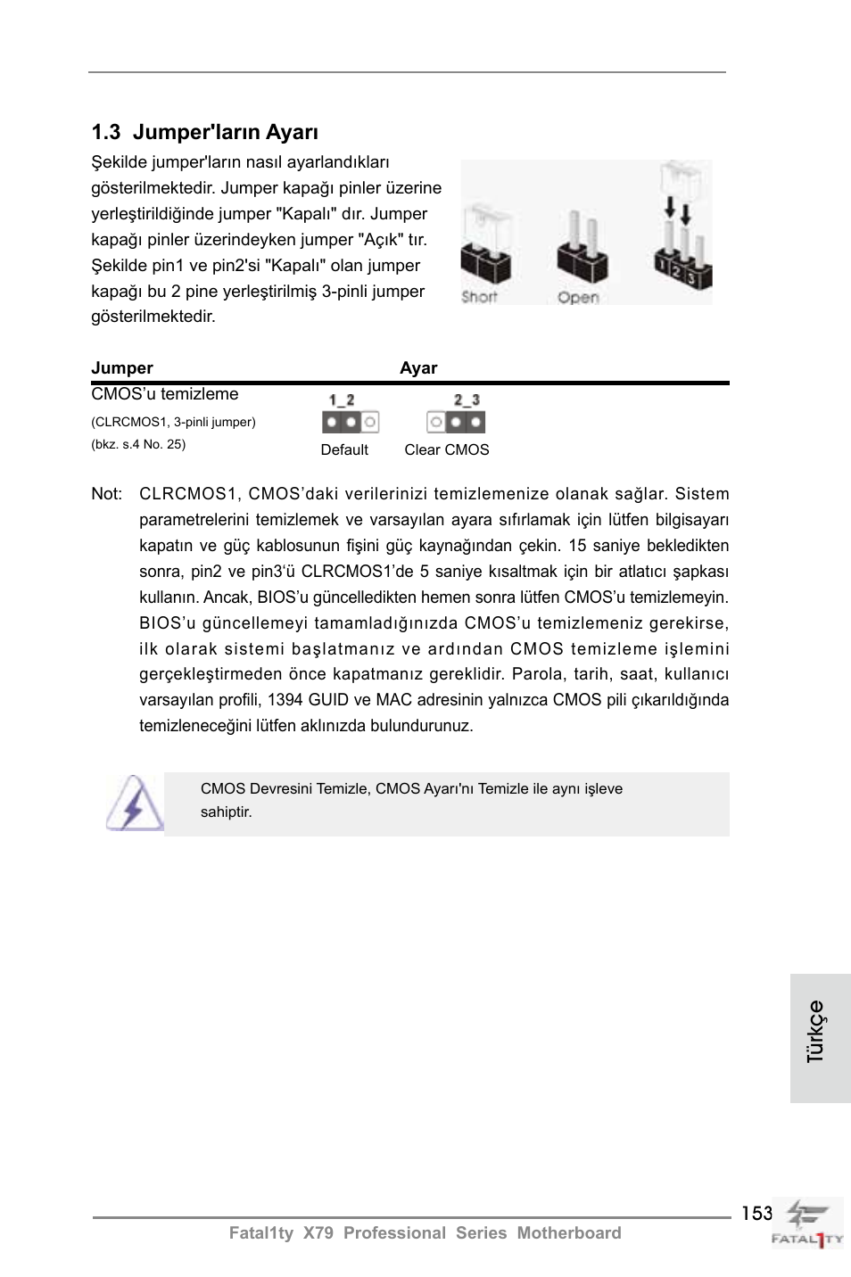 Türkçe 1.3 jumper'ların ayarı | ASRock Fatal1ty X79 Professional User Manual | Page 153 / 238