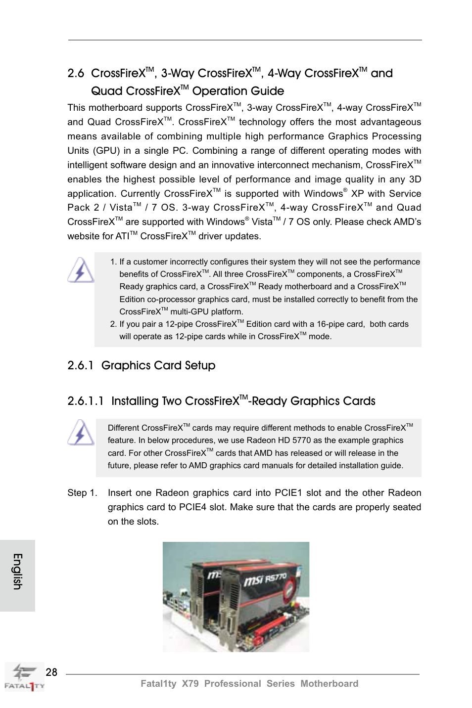 English, 6 crossfirex, Way crossfirex | And quad crossfirex, Operation guide, Ready graphics cards | ASRock Fatal1ty X79 Professional User Manual | Page 28 / 238