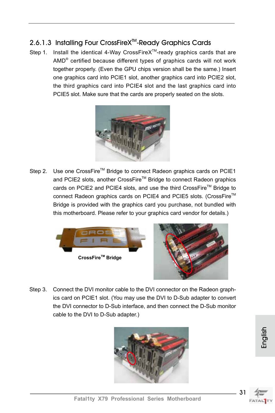 3 installing four crossfirex, Ready graphics cards, English | ASRock Fatal1ty X79 Professional User Manual | Page 31 / 238