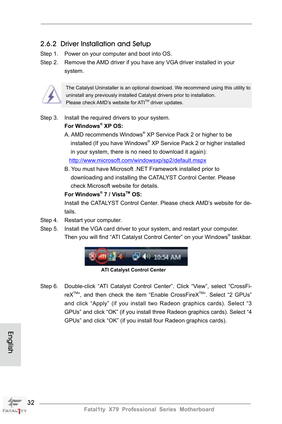 English, 2 driver installation and setup | ASRock Fatal1ty X79 Professional User Manual | Page 32 / 238