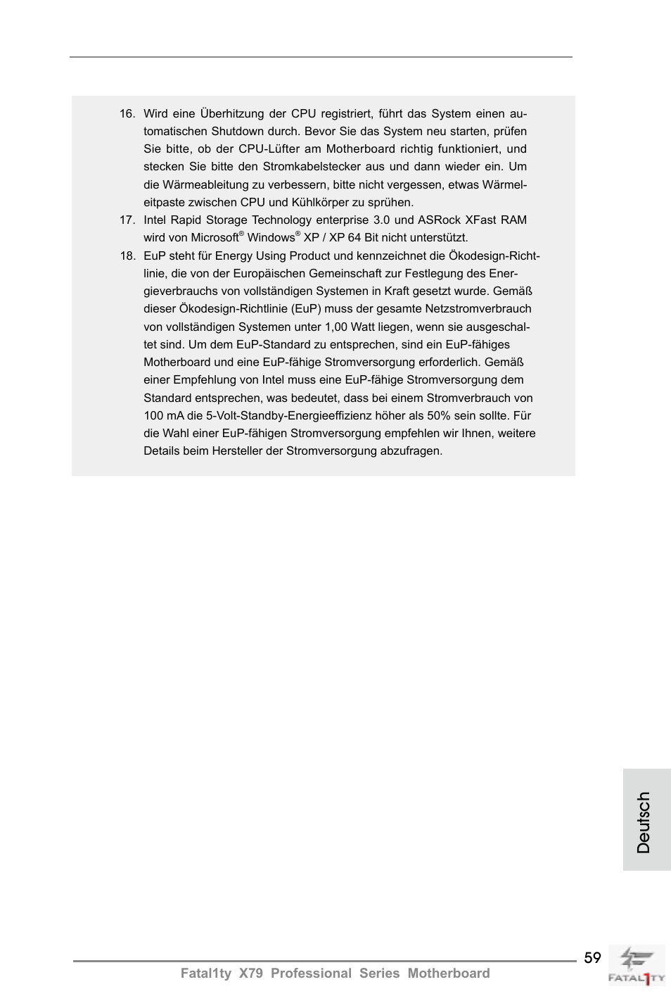 Deutsch | ASRock Fatal1ty X79 Professional User Manual | Page 59 / 238