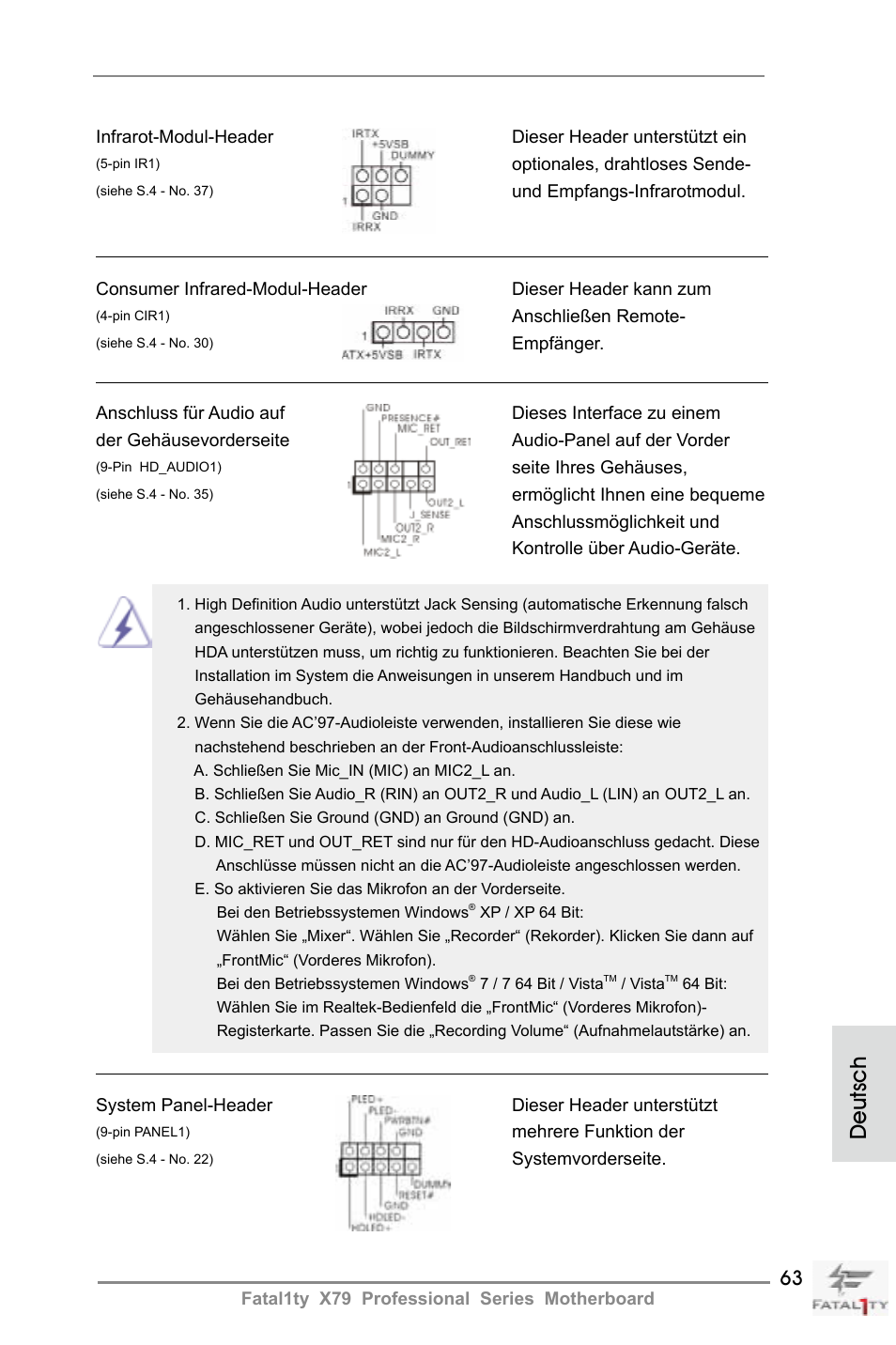 Deutsch | ASRock Fatal1ty X79 Professional User Manual | Page 63 / 238