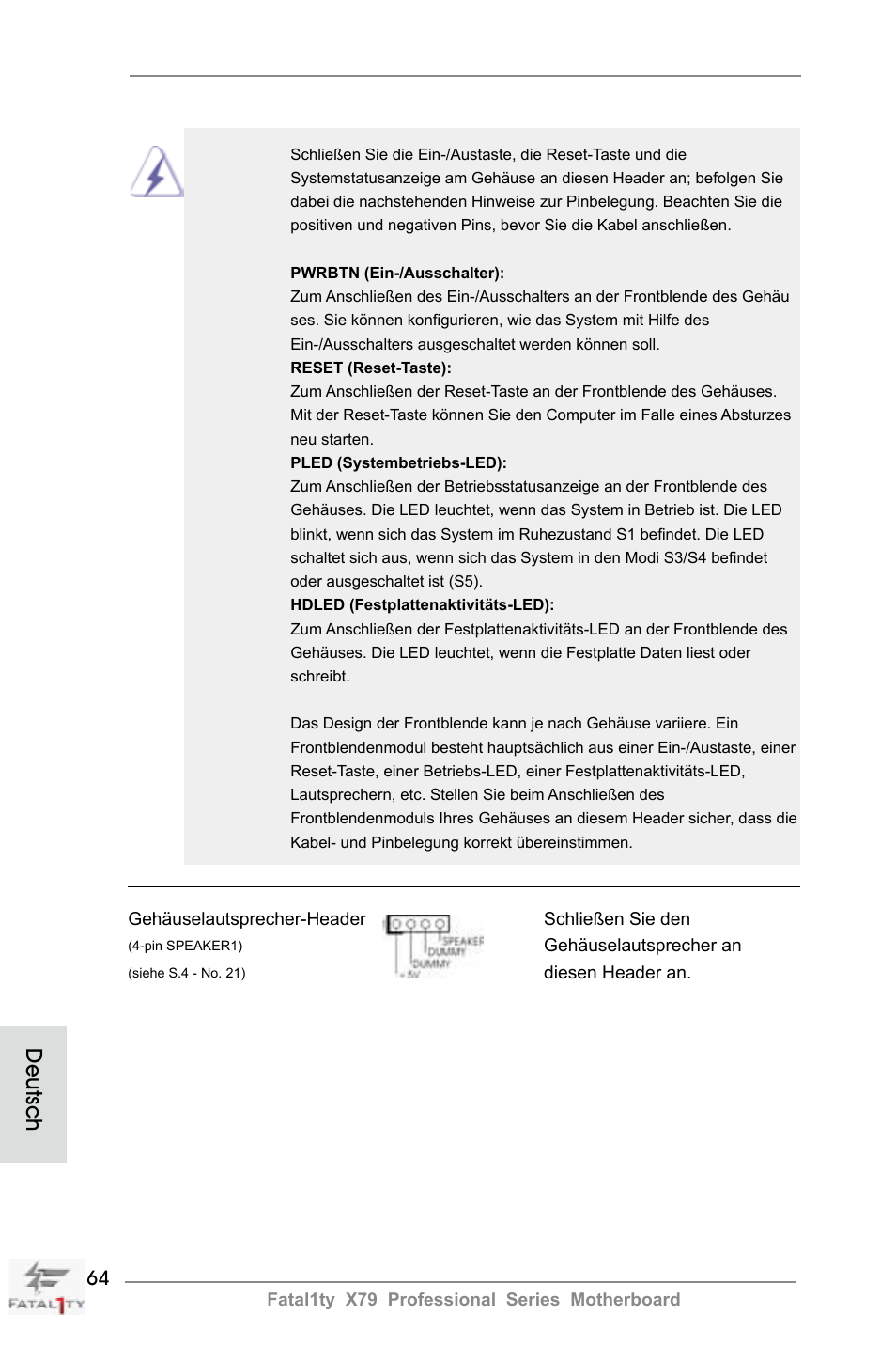 Deutsch | ASRock Fatal1ty X79 Professional User Manual | Page 64 / 238