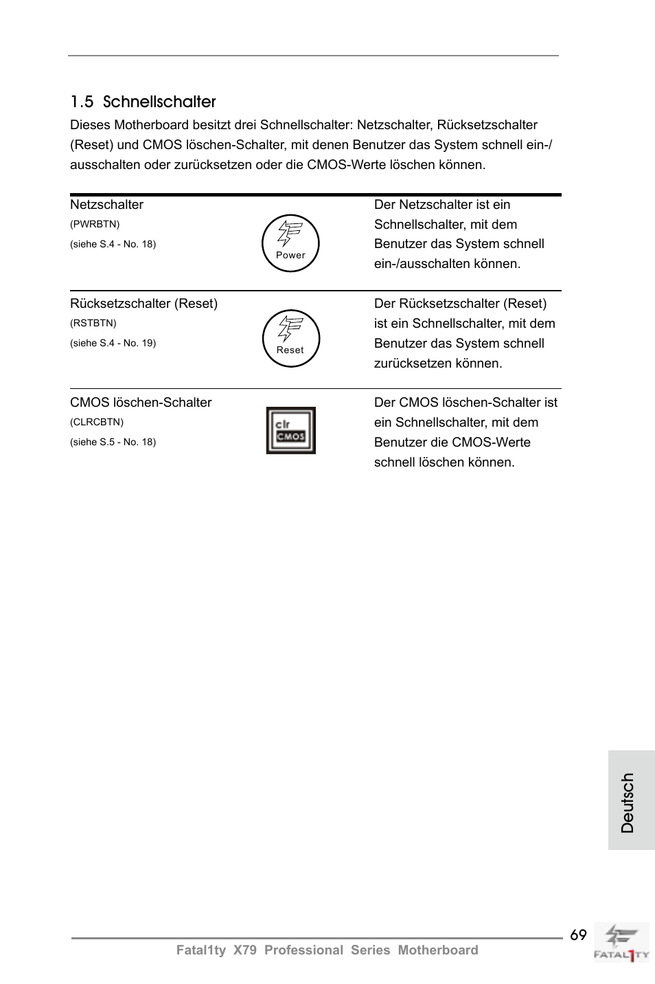 5 schnellschalter, Deutsch | ASRock Fatal1ty X79 Professional User Manual | Page 69 / 238
