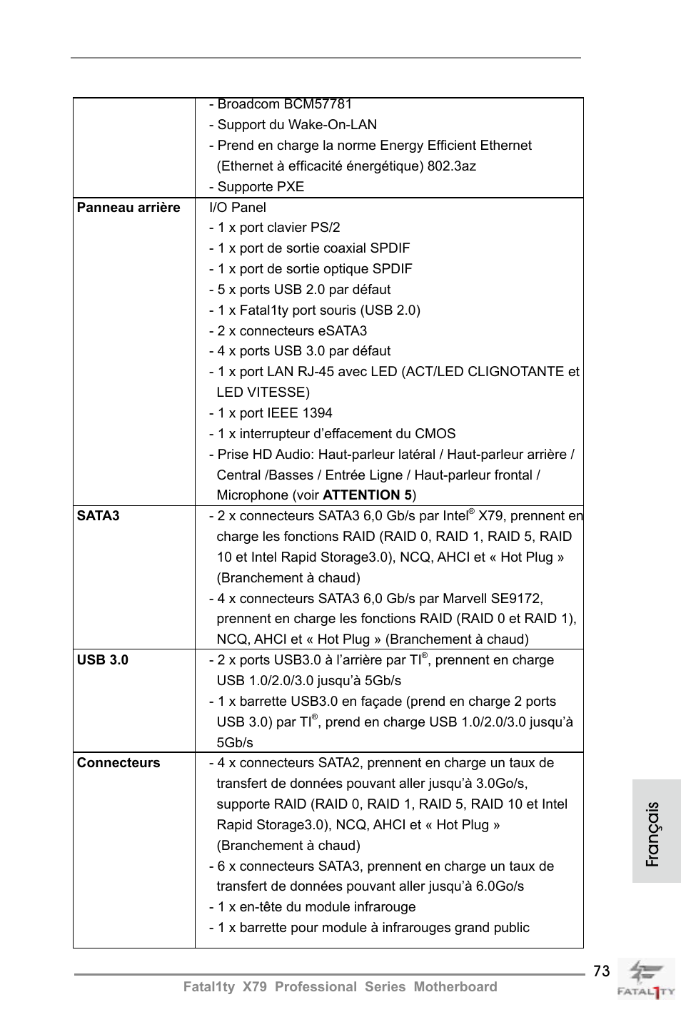 Français | ASRock Fatal1ty X79 Professional User Manual | Page 73 / 238