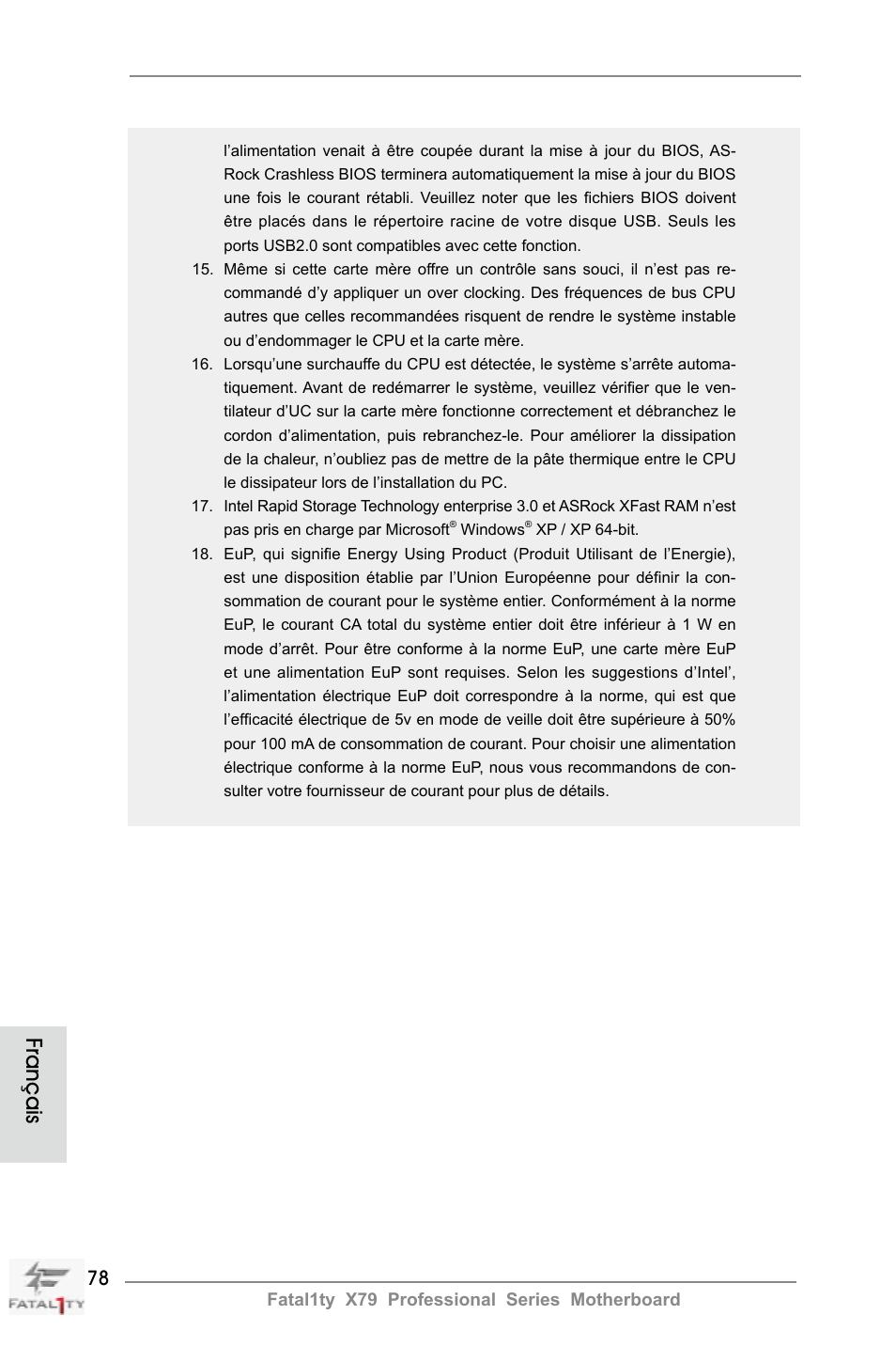 Français | ASRock Fatal1ty X79 Professional User Manual | Page 78 / 238