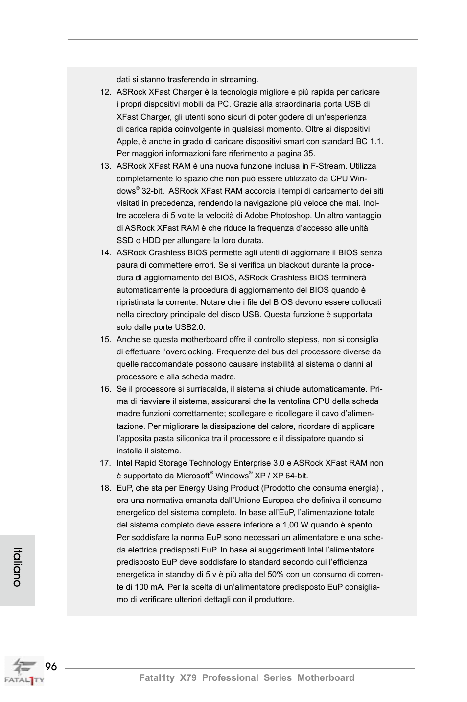 Italiano | ASRock Fatal1ty X79 Professional User Manual | Page 96 / 238
