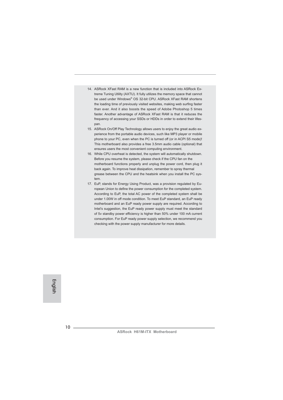 English | ASRock H61M-ITX User Manual | Page 10 / 165