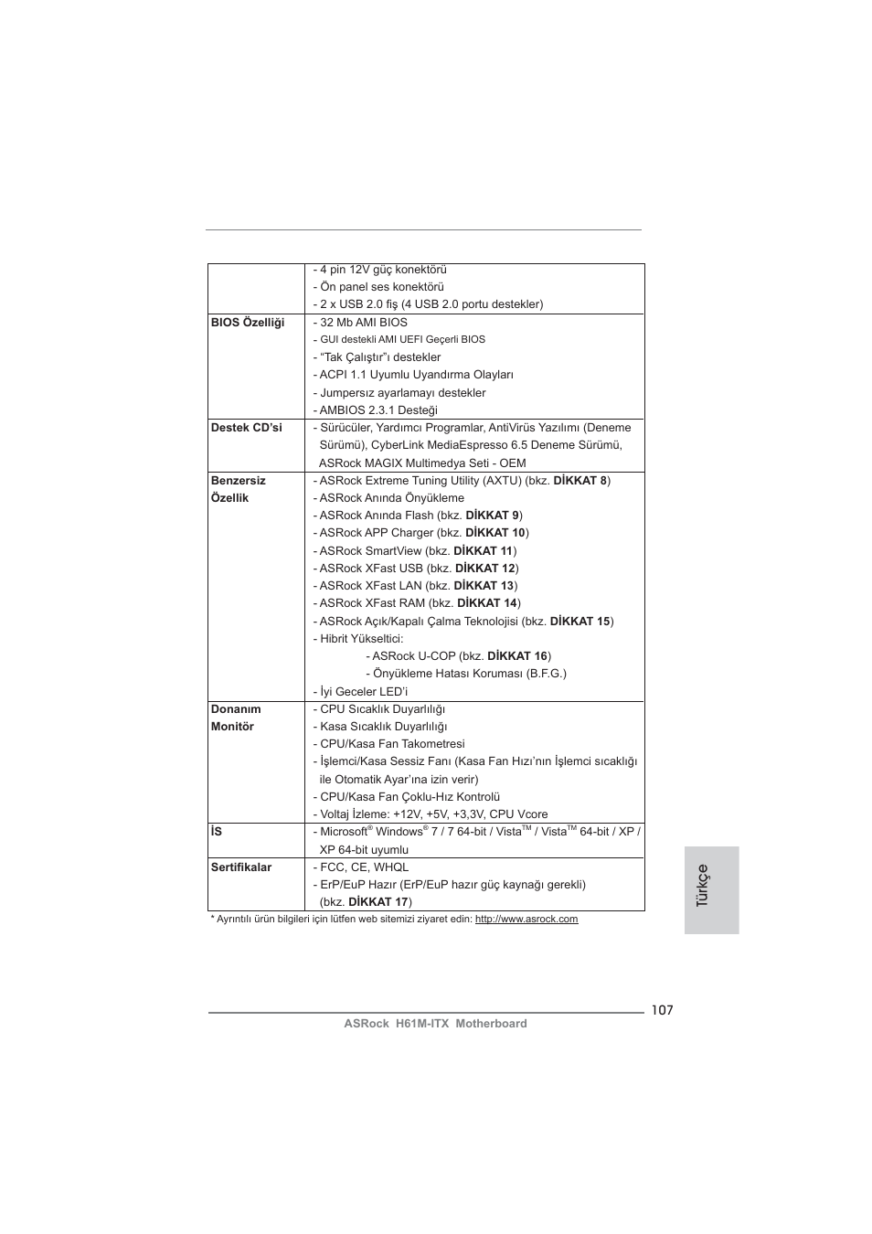 Türkçe | ASRock H61M-ITX User Manual | Page 107 / 165