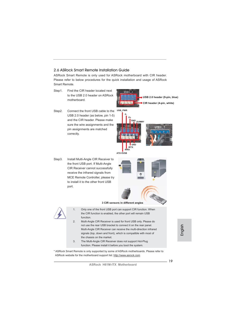 English, 6 asrock smart remote installation guide | ASRock H61M-ITX User Manual | Page 19 / 165