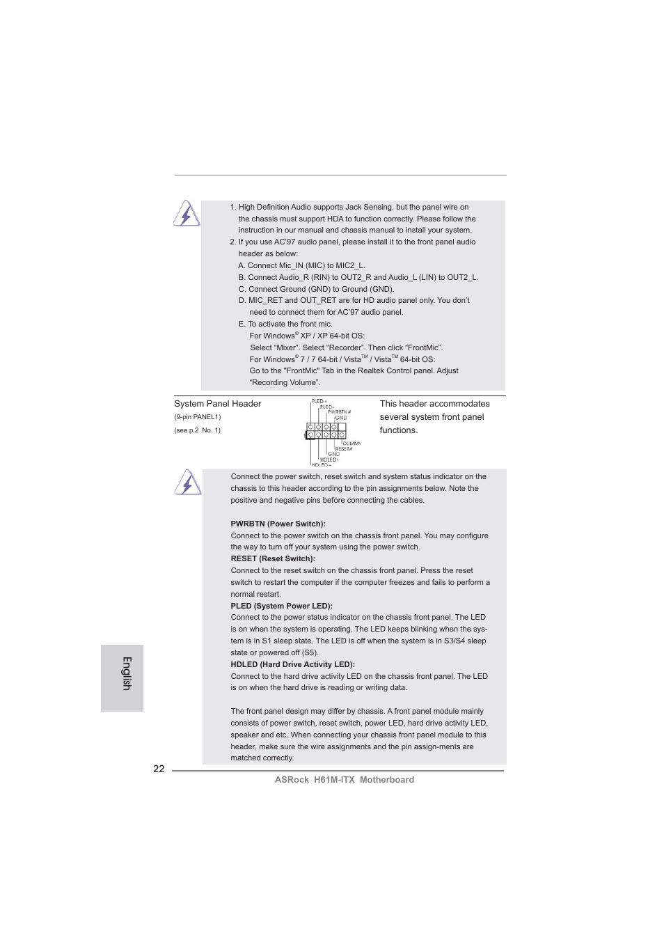 English | ASRock H61M-ITX User Manual | Page 22 / 165