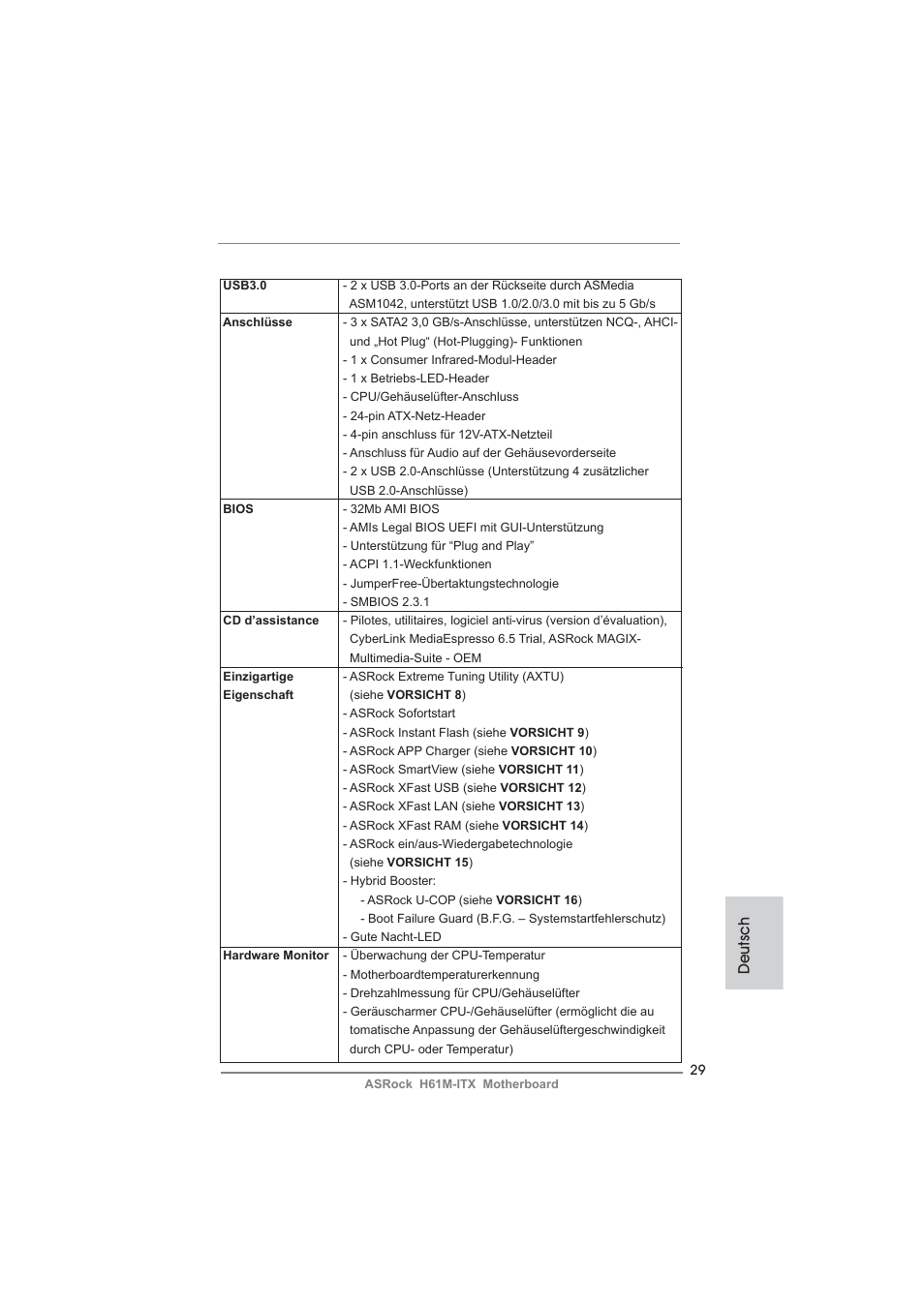 Deutsch | ASRock H61M-ITX User Manual | Page 29 / 165