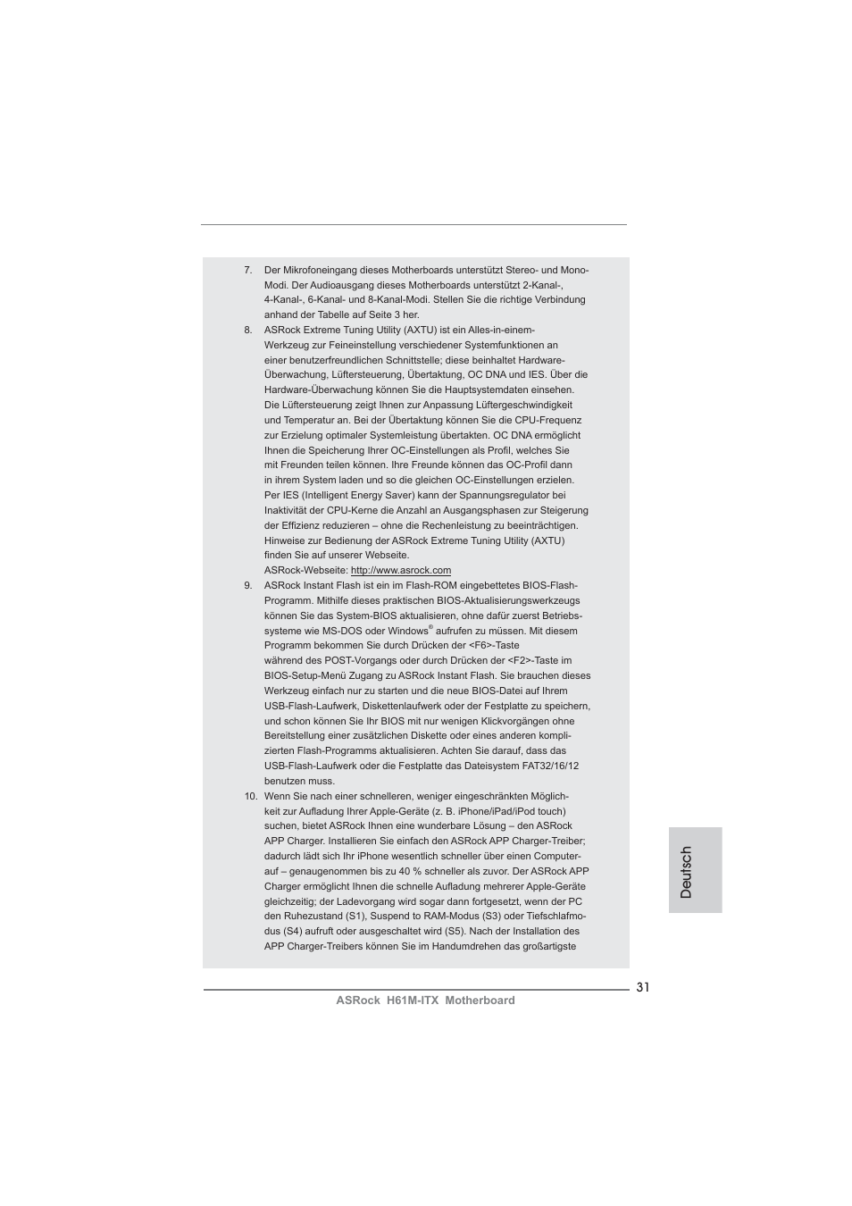 Deutsch | ASRock H61M-ITX User Manual | Page 31 / 165