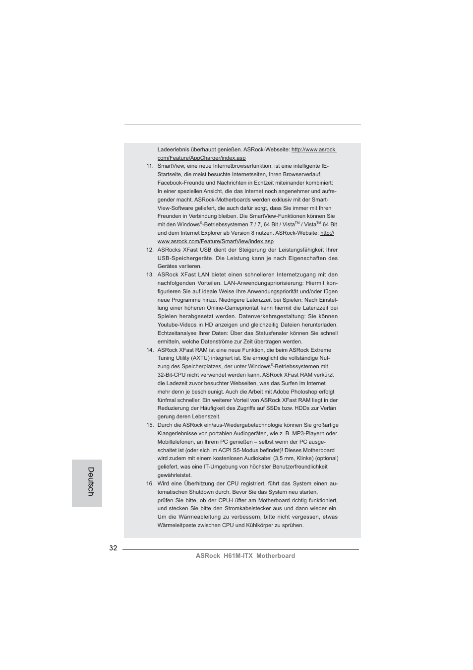 Deutsch | ASRock H61M-ITX User Manual | Page 32 / 165