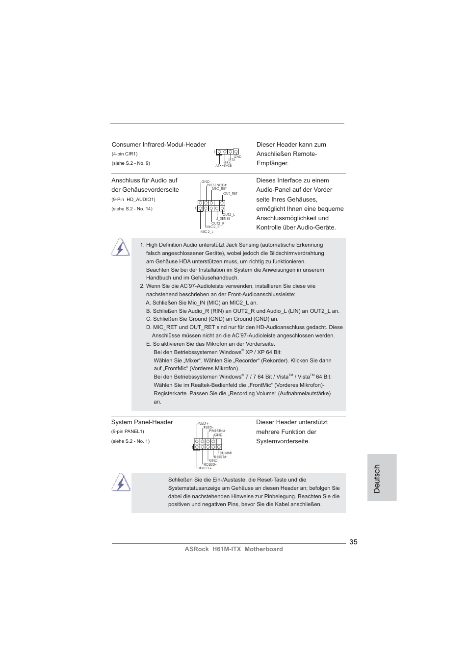 Deutsch | ASRock H61M-ITX User Manual | Page 35 / 165