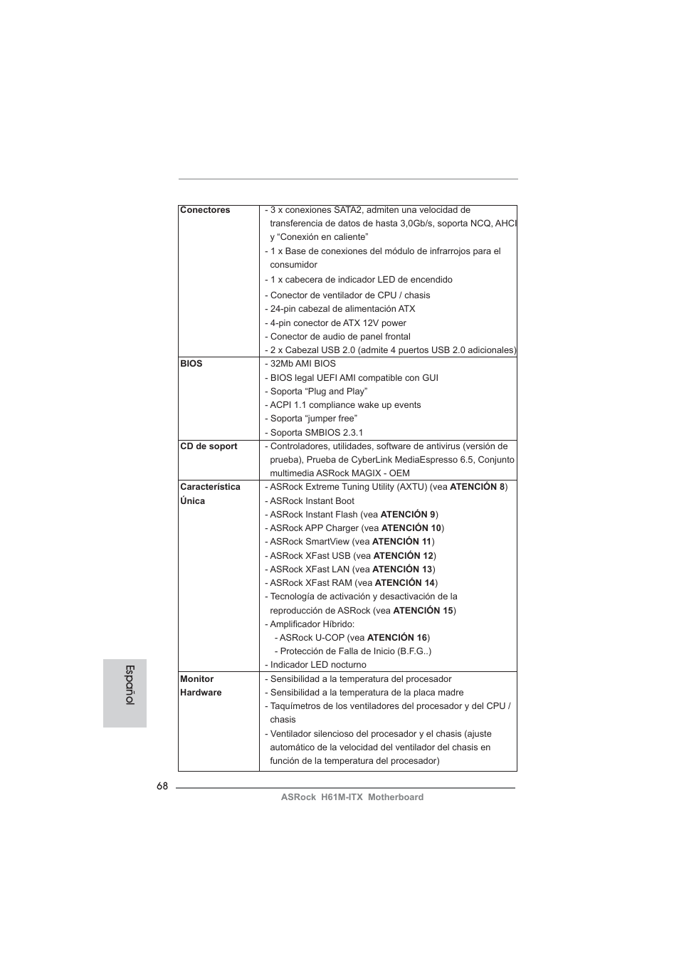Español | ASRock H61M-ITX User Manual | Page 68 / 165
