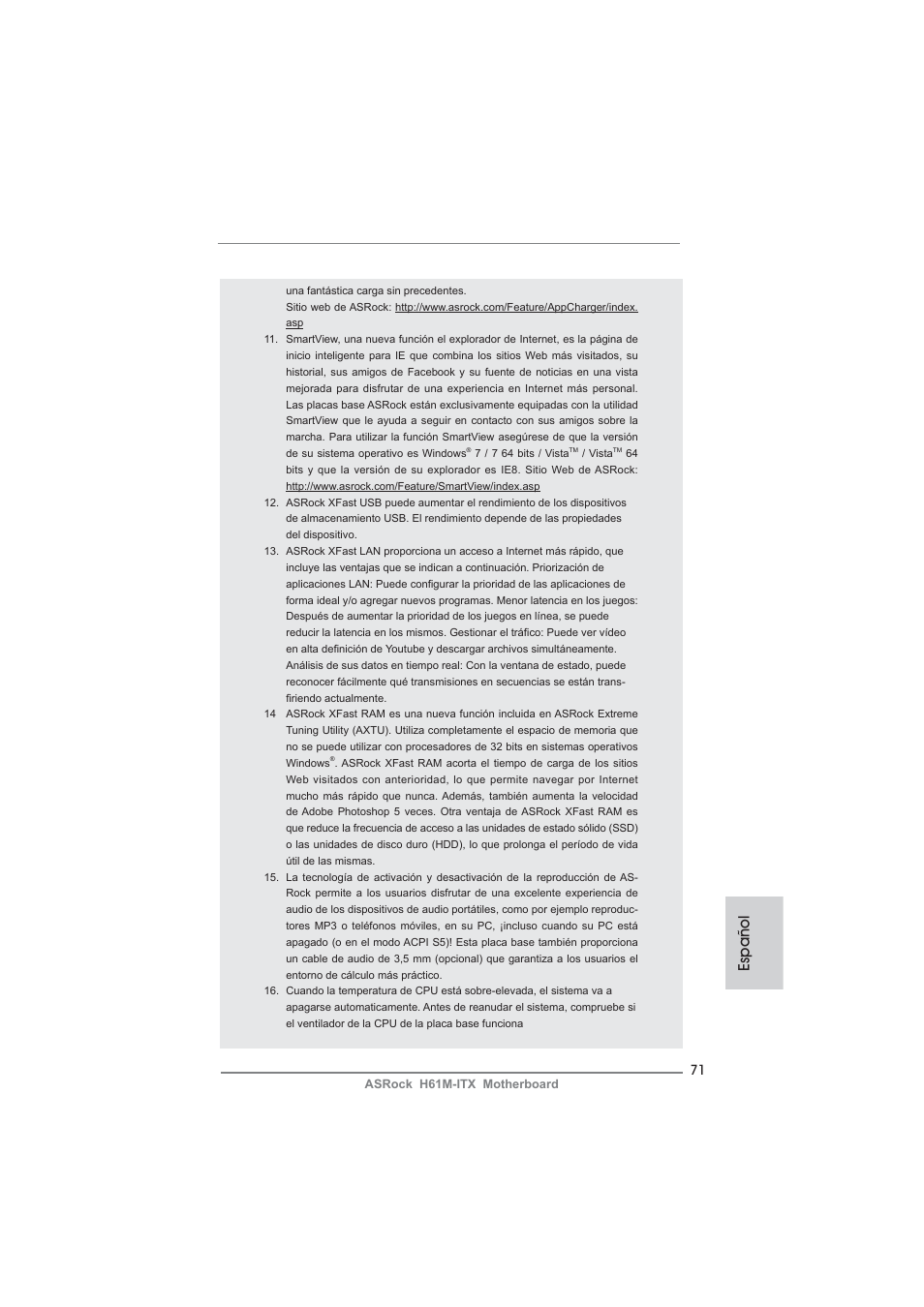 Español | ASRock H61M-ITX User Manual | Page 71 / 165