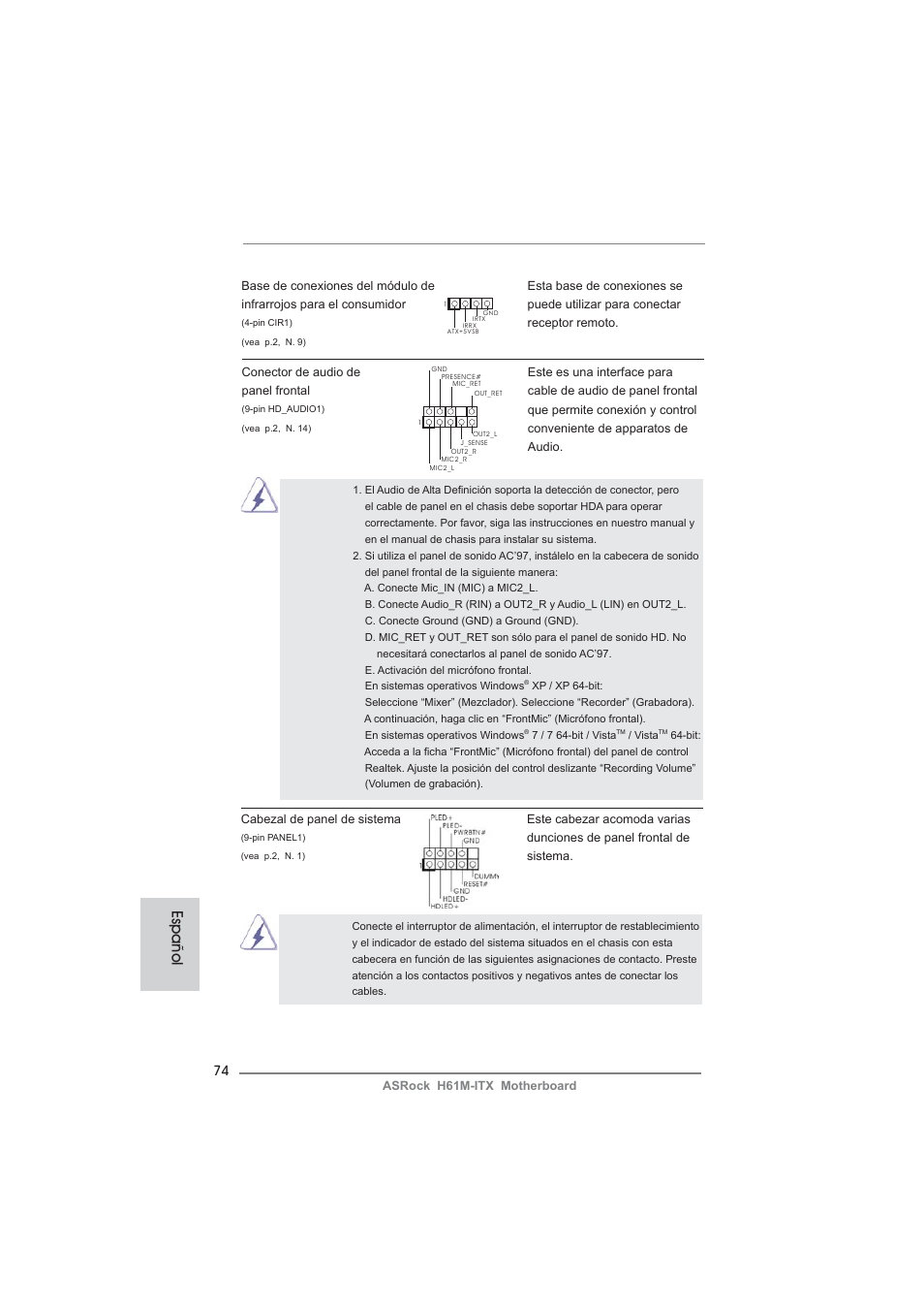 Español | ASRock H61M-ITX User Manual | Page 74 / 165