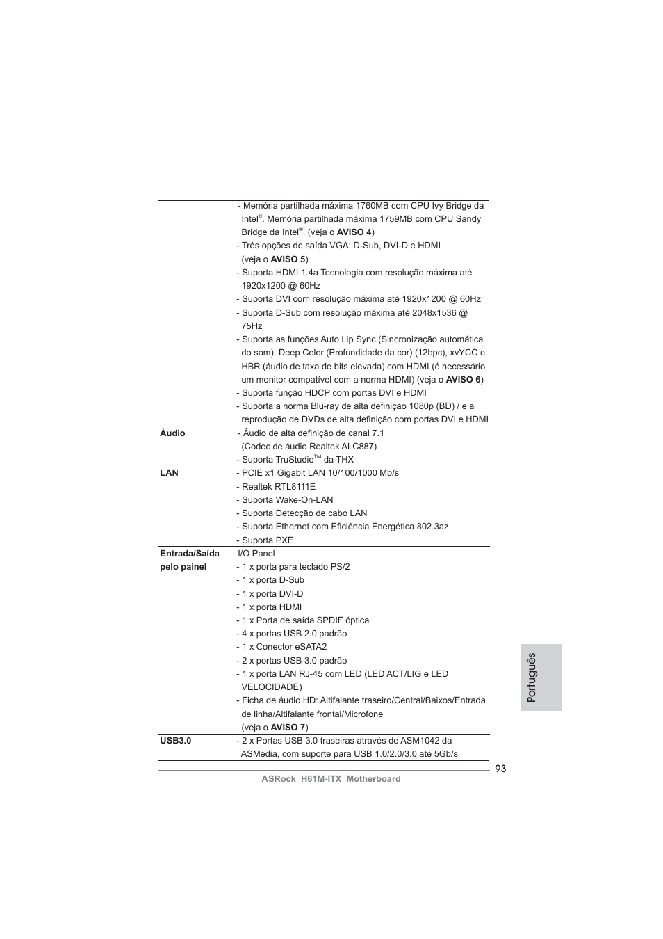 Po rtuguês | ASRock H61M-ITX User Manual | Page 93 / 165