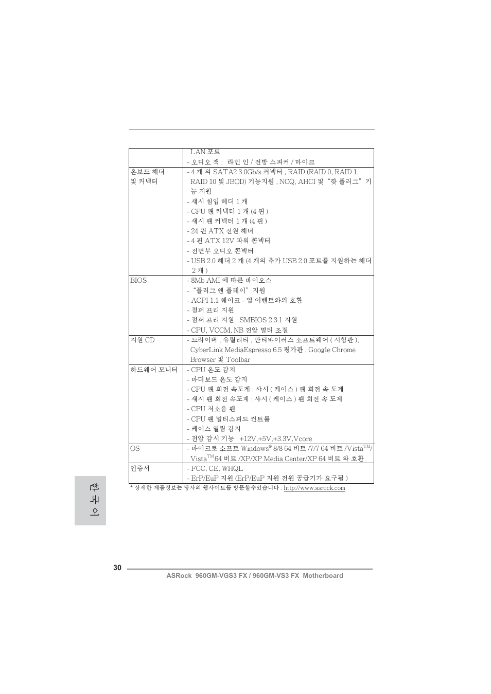 한 국 어 | ASRock 960GM-VGS3 FX User Manual | Page 30 / 39