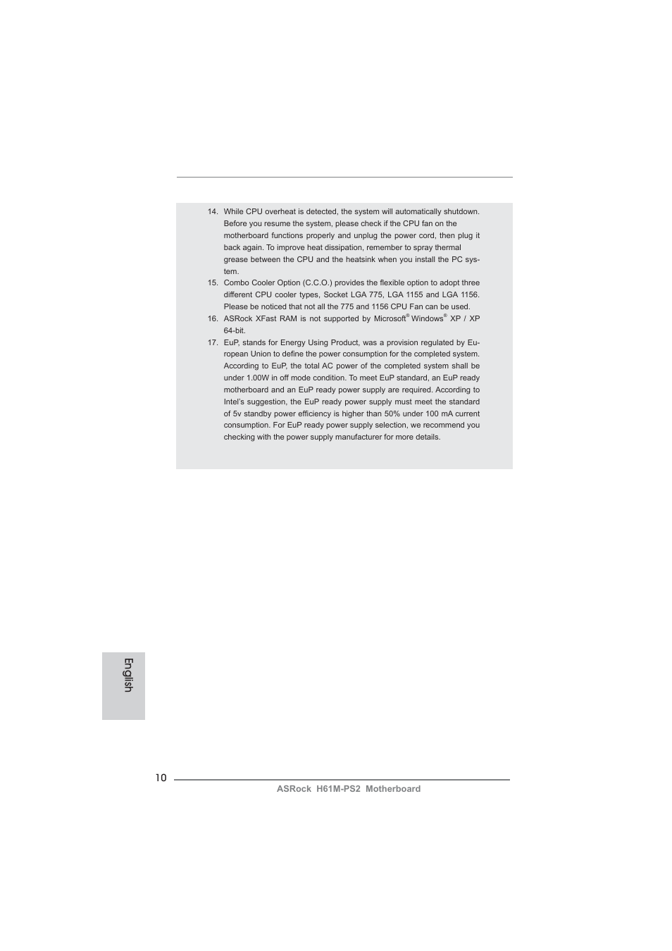 English | ASRock H61M-PS2 User Manual | Page 10 / 164