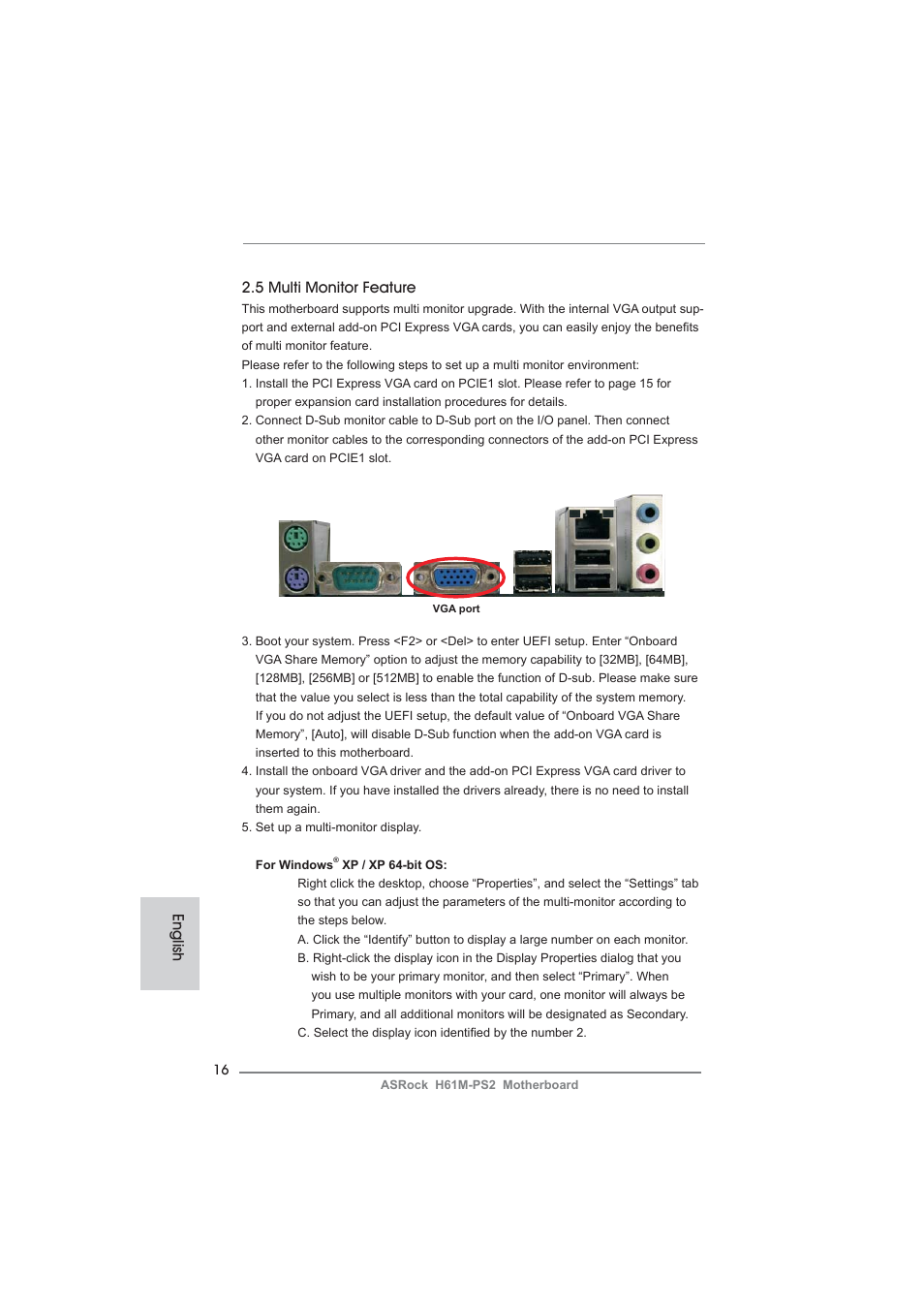 English 2.5 multi monitor feature | ASRock H61M-PS2 User Manual | Page 16 / 164