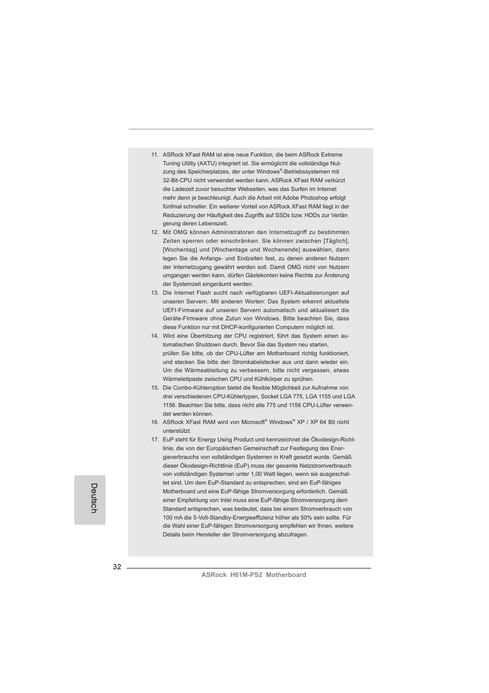 Deutsch | ASRock H61M-PS2 User Manual | Page 32 / 164