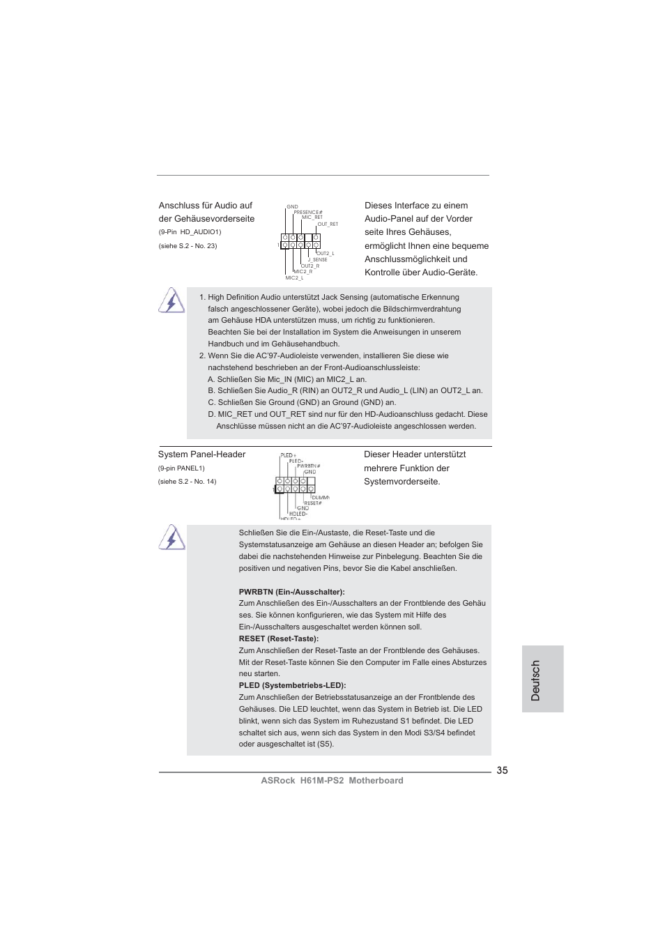 Deutsch | ASRock H61M-PS2 User Manual | Page 35 / 164