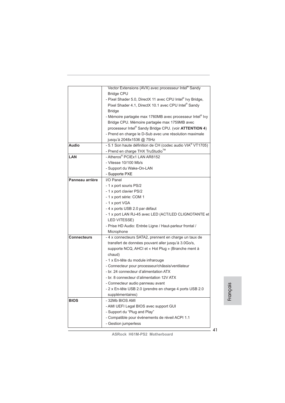 Français | ASRock H61M-PS2 User Manual | Page 41 / 164