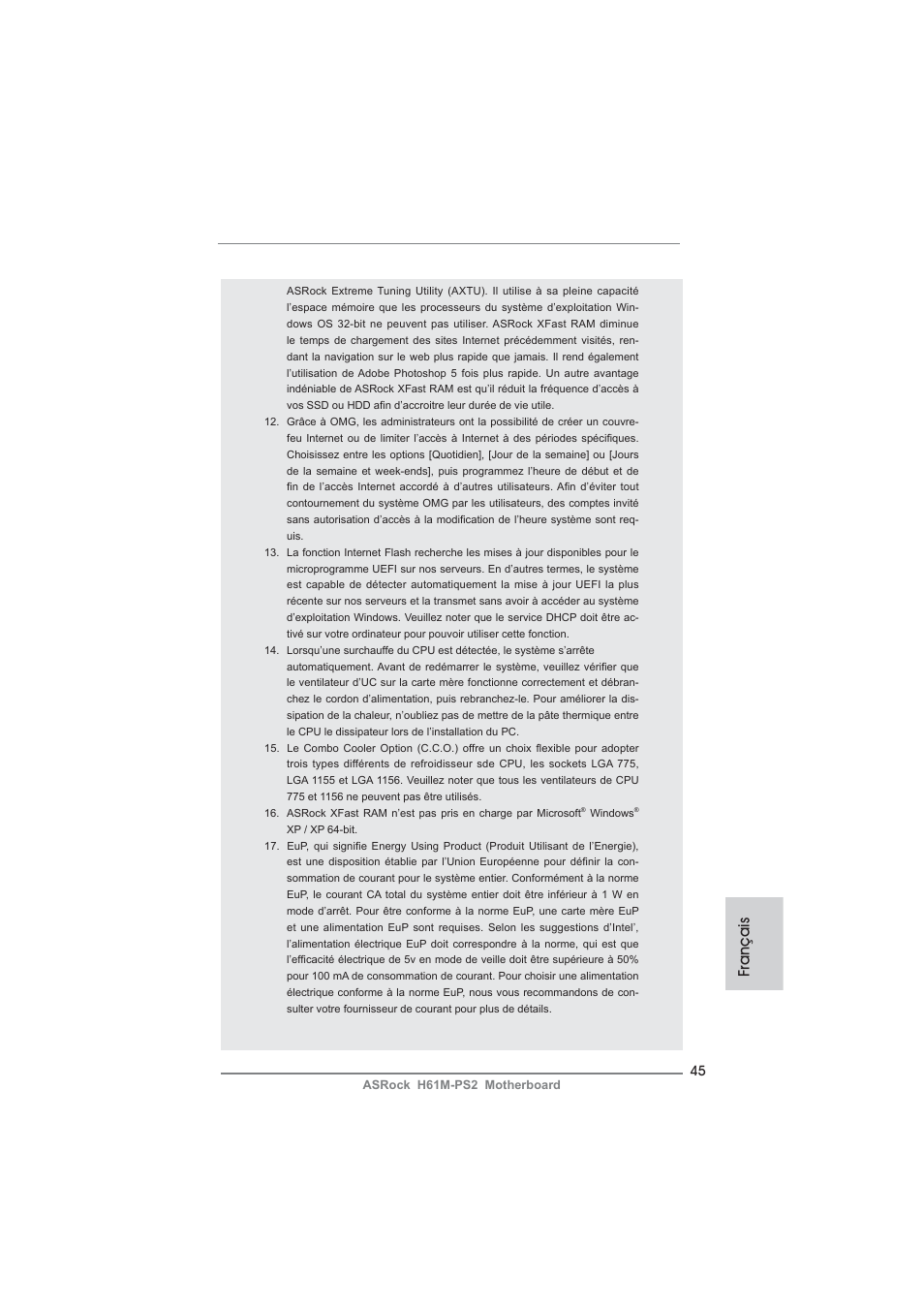 Français | ASRock H61M-PS2 User Manual | Page 45 / 164