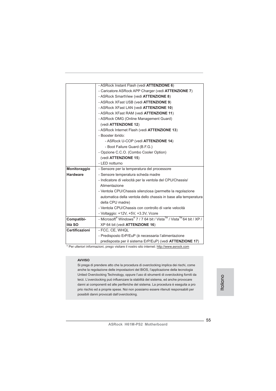 Italiano | ASRock H61M-PS2 User Manual | Page 55 / 164