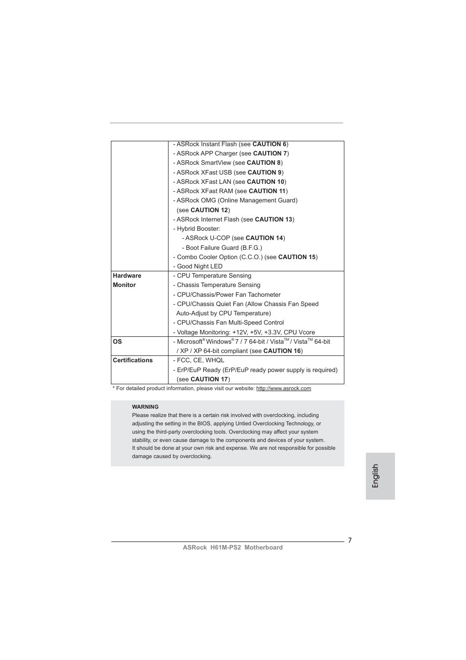 English | ASRock H61M-PS2 User Manual | Page 7 / 164