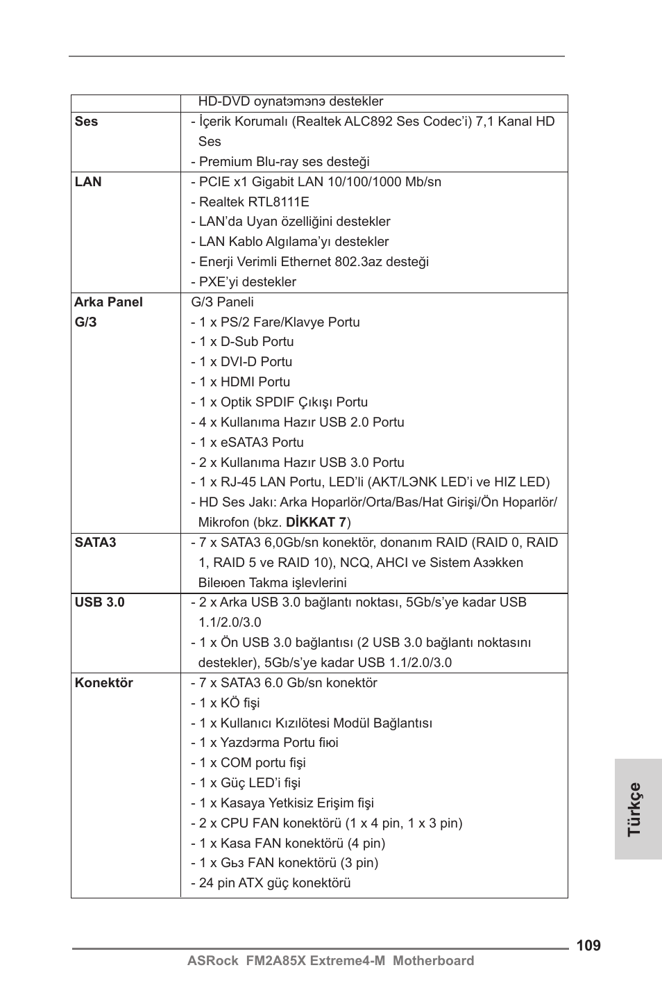 Türkçe | ASRock FM2A85X Extreme4-M User Manual | Page 109 / 176