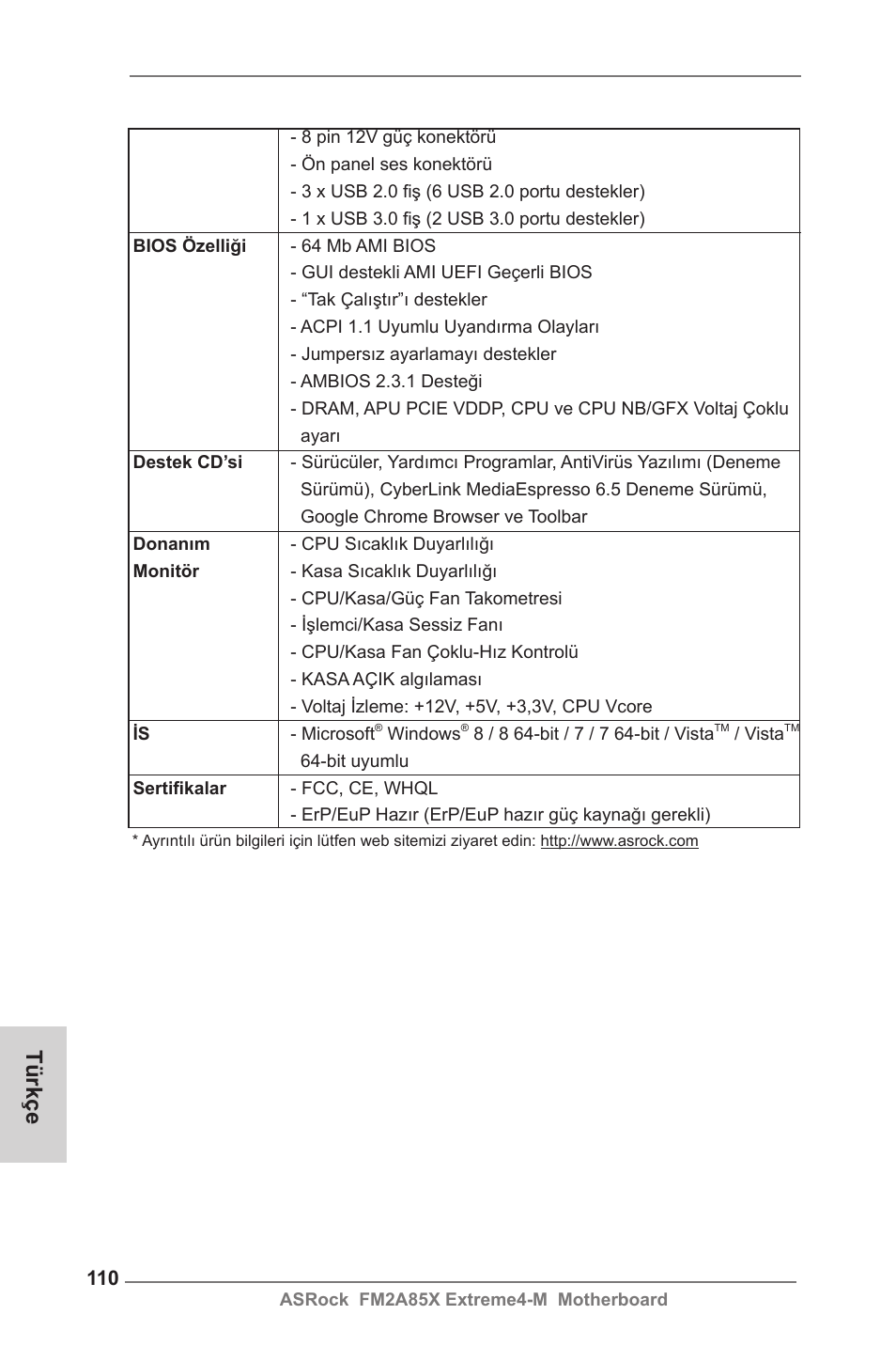 Türkçe | ASRock FM2A85X Extreme4-M User Manual | Page 110 / 176