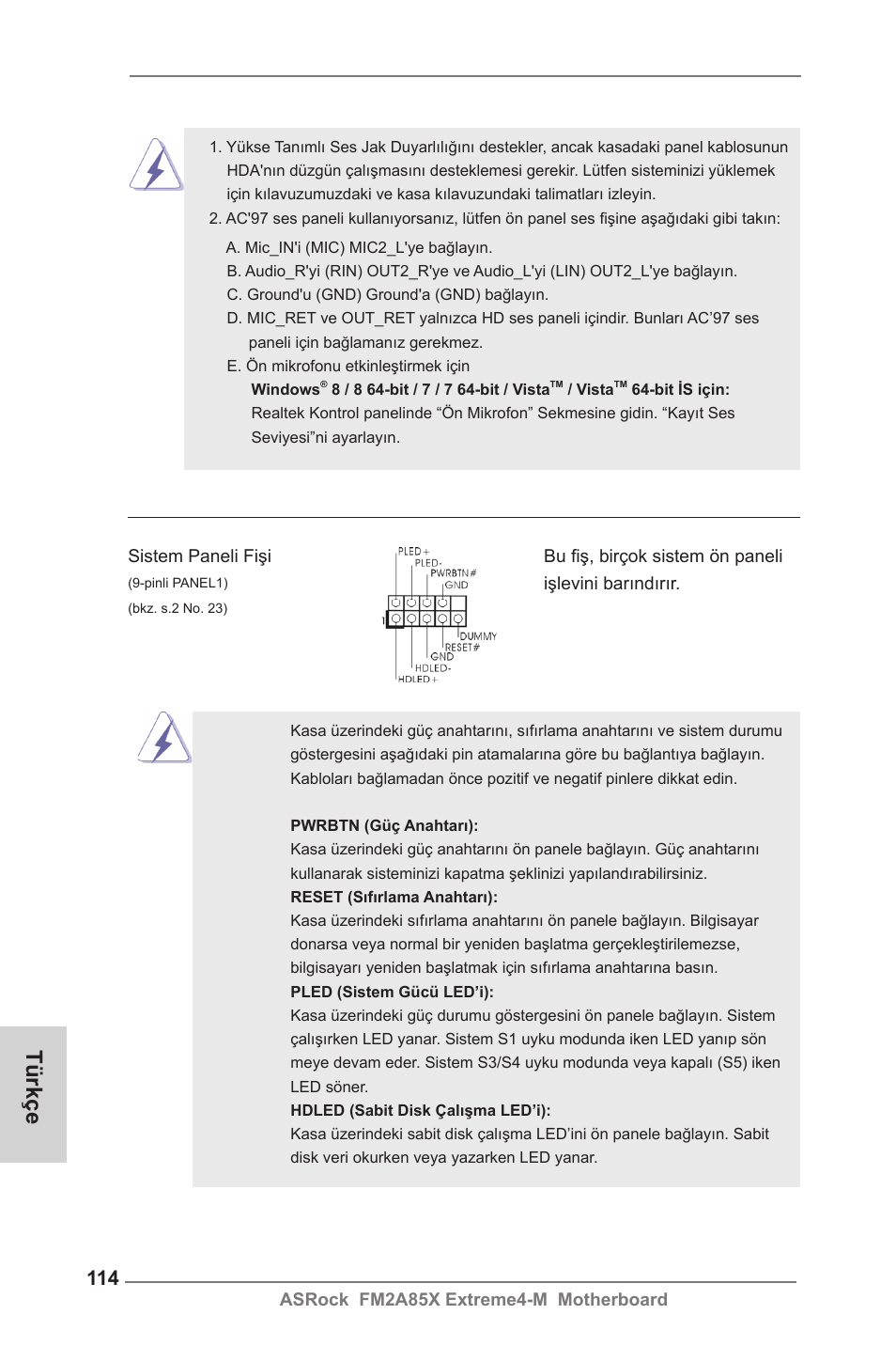 Türkçe | ASRock FM2A85X Extreme4-M User Manual | Page 114 / 176