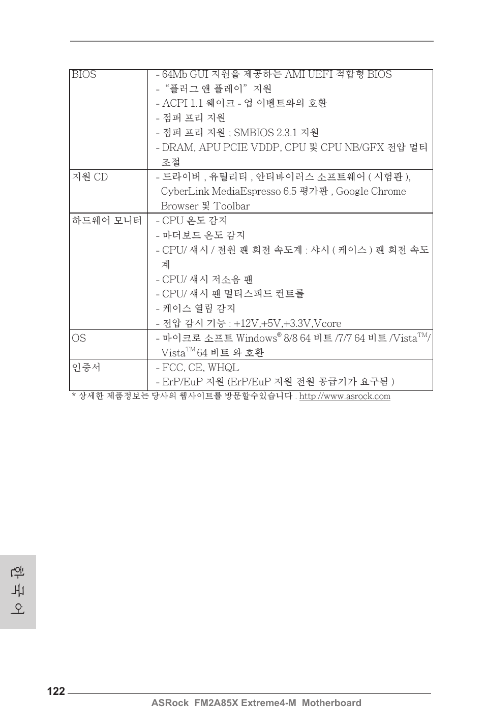 한 국 어 | ASRock FM2A85X Extreme4-M User Manual | Page 122 / 176