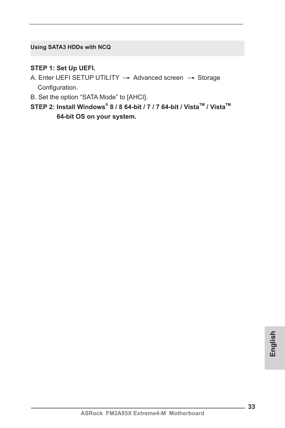 English | ASRock FM2A85X Extreme4-M User Manual | Page 33 / 176