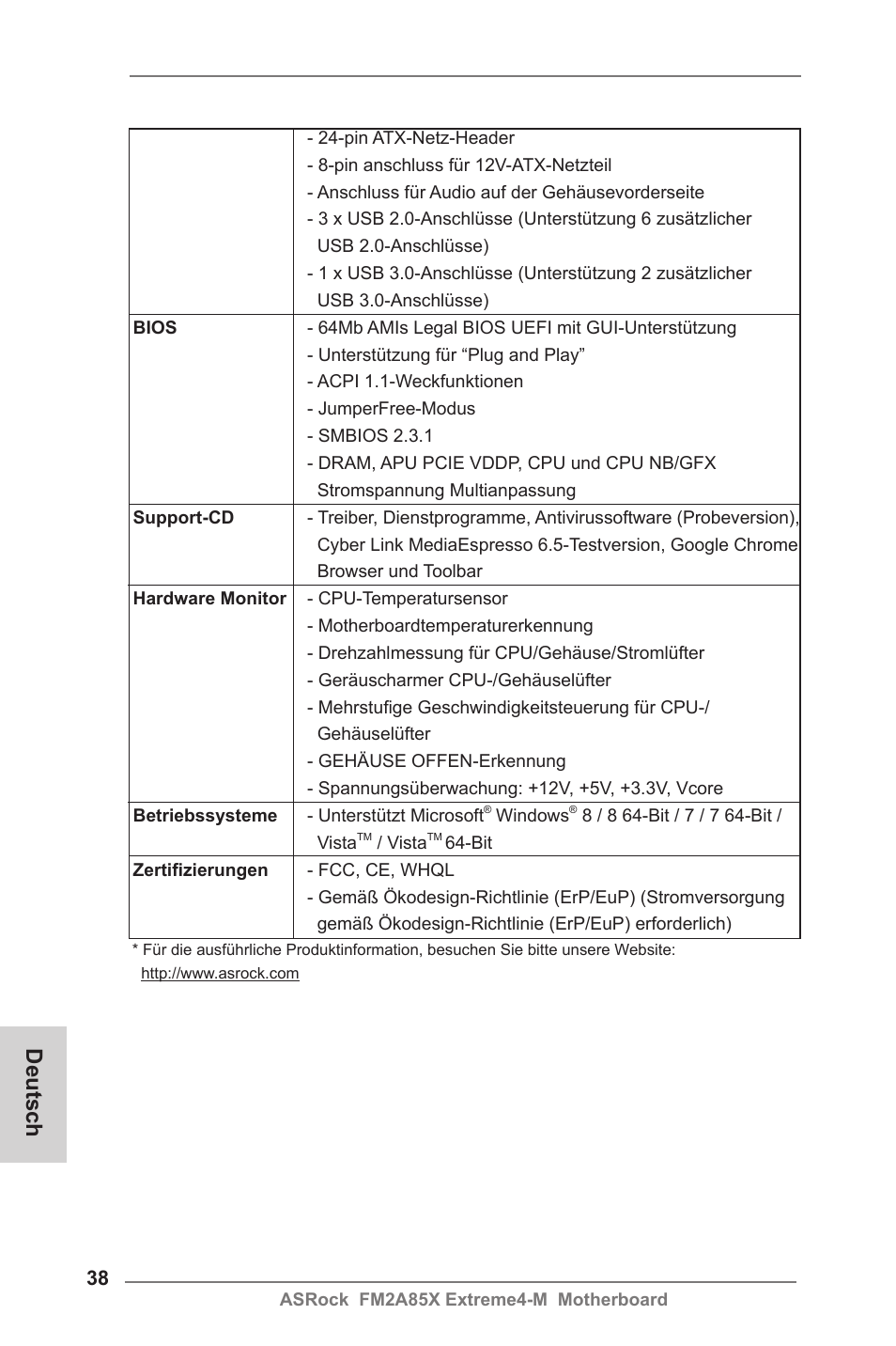 Deutsch | ASRock FM2A85X Extreme4-M User Manual | Page 38 / 176