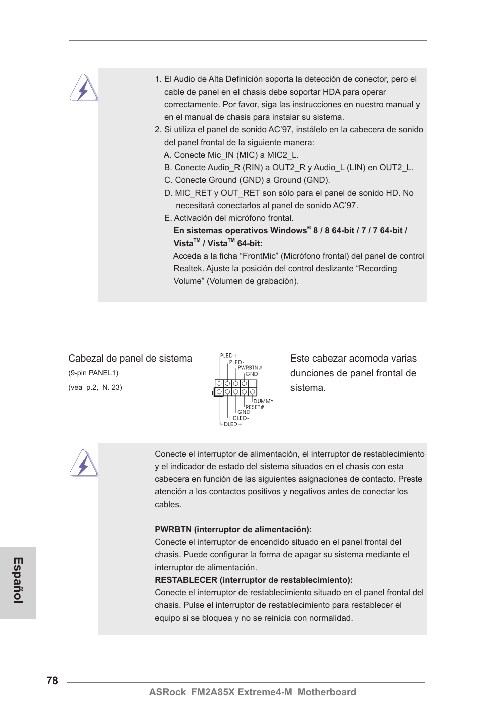 Español | ASRock FM2A85X Extreme4-M User Manual | Page 78 / 176