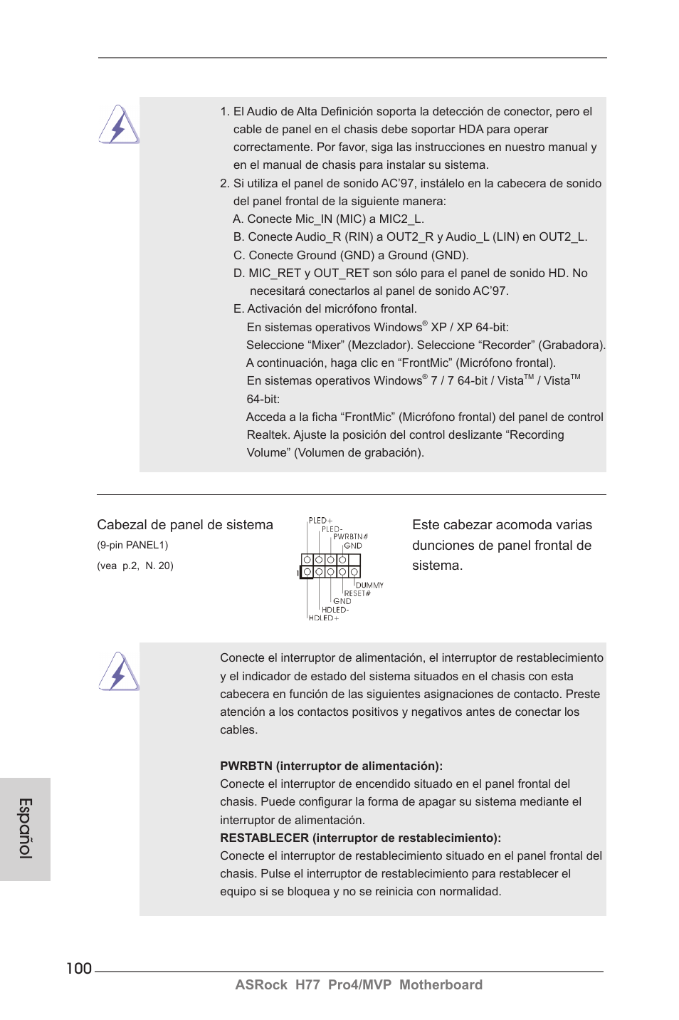 Español | ASRock H77 Pro4__MVP User Manual | Page 100 / 208