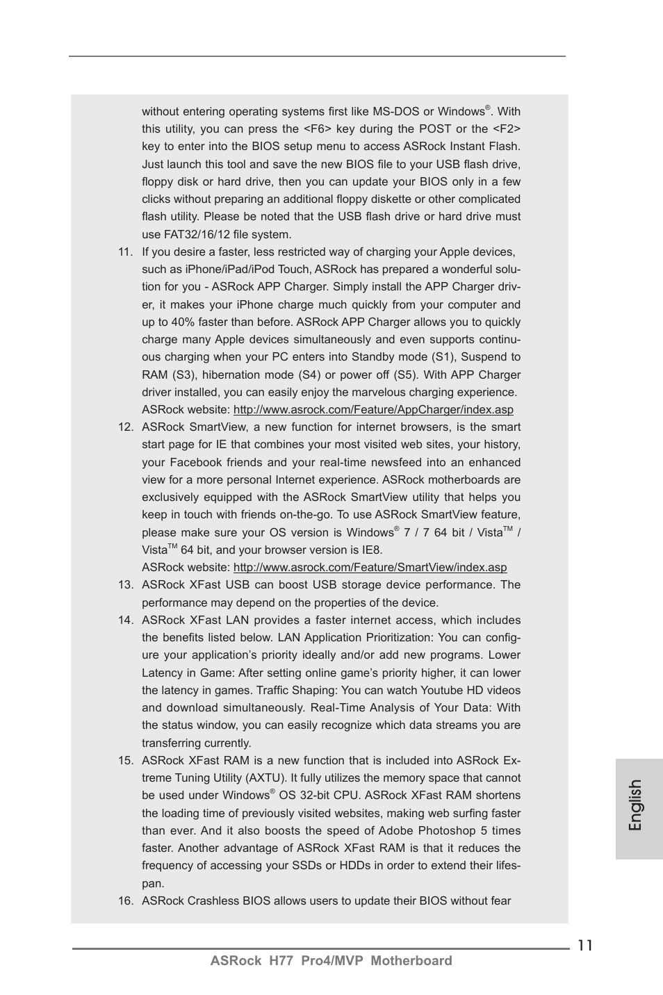 English, Asrock h77 pro4/mvp motherboard | ASRock H77 Pro4__MVP User Manual | Page 11 / 208