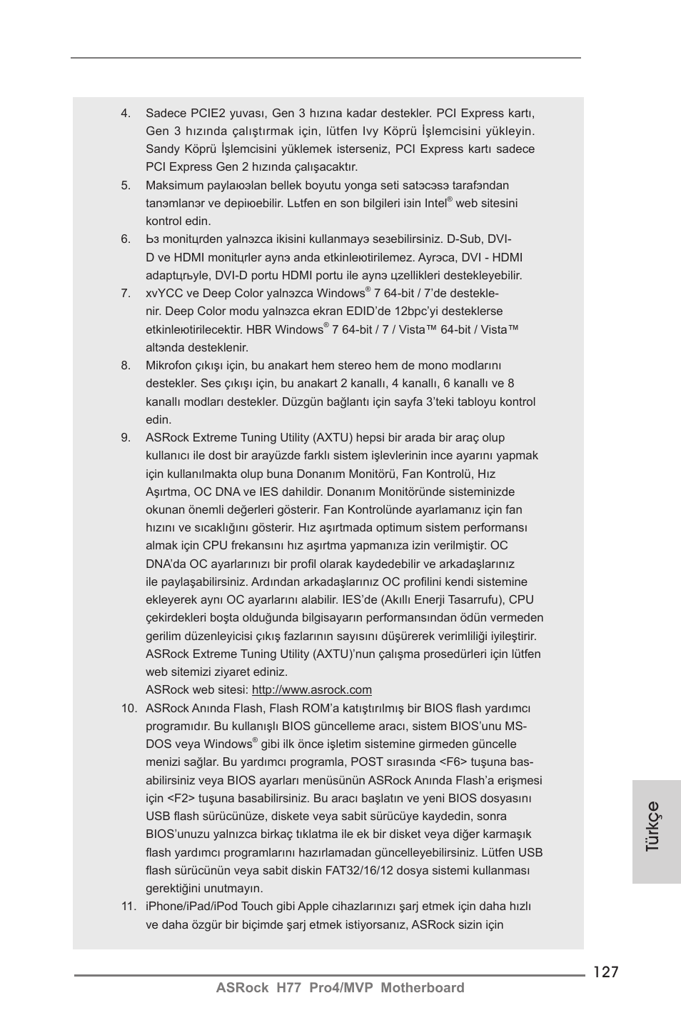 Türkçe | ASRock H77 Pro4__MVP User Manual | Page 127 / 208
