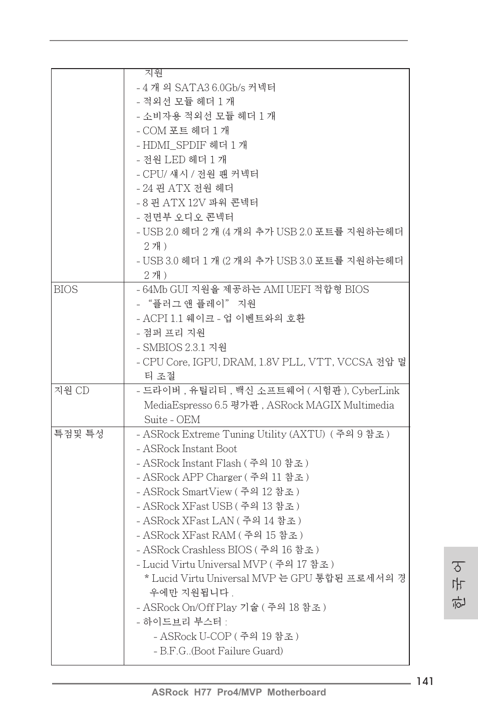 한 국 어 | ASRock H77 Pro4__MVP User Manual | Page 141 / 208