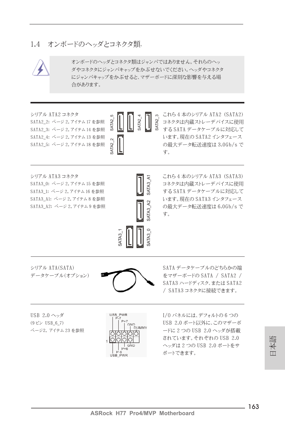 4 オンボードのヘッダとコネクタ類, Asrock h77 pro4/mvp motherboard | ASRock H77 Pro4__MVP User Manual | Page 163 / 208