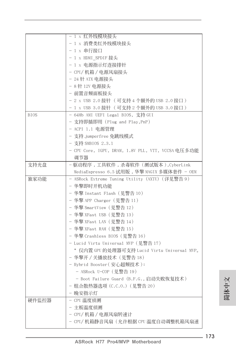 簡體中文 | ASRock H77 Pro4__MVP User Manual | Page 173 / 208