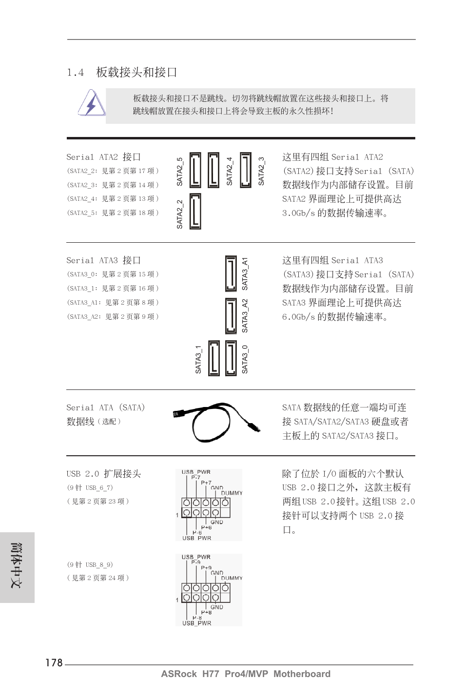 4 板載接頭和接口, 簡體中文 | ASRock H77 Pro4__MVP User Manual | Page 178 / 208